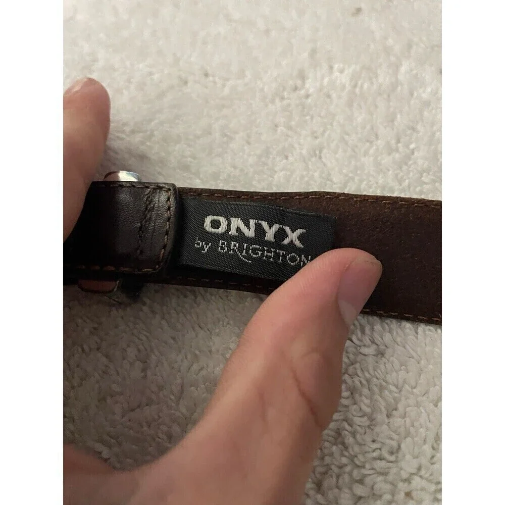 Onyx By Brighton Brown and Black Leather Silver Medallions Golf Swing Belt Sz 36